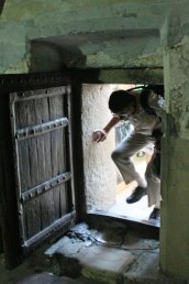 Dad has to stoop low to enter the Church of the Nativity.