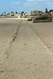 Looking down the Hippodrome at Caesarea. This middle part is where the chariots raced around.